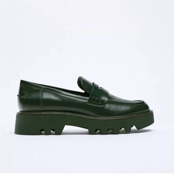 Zara Hunter Green Chunky Platform Loafers 40 / 10 - Picture 3 of 9